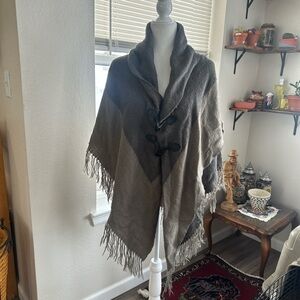 Cozy Chic Dark Gray Wrap with Fringe and Toggle Closure
